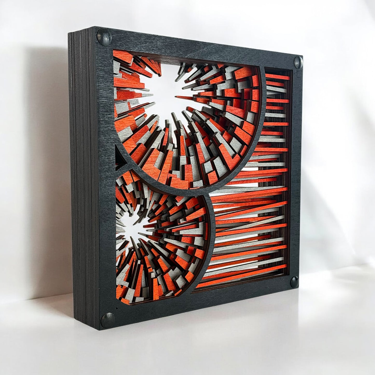 Angled view of Metrorhythm V4 highlighting its dimensional structure and radiating circular design details.
