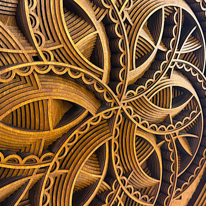 Macro view of the interlocked curves and scalloped edges in the Axis Reverie design, showcasing the depth and craftsmanship.