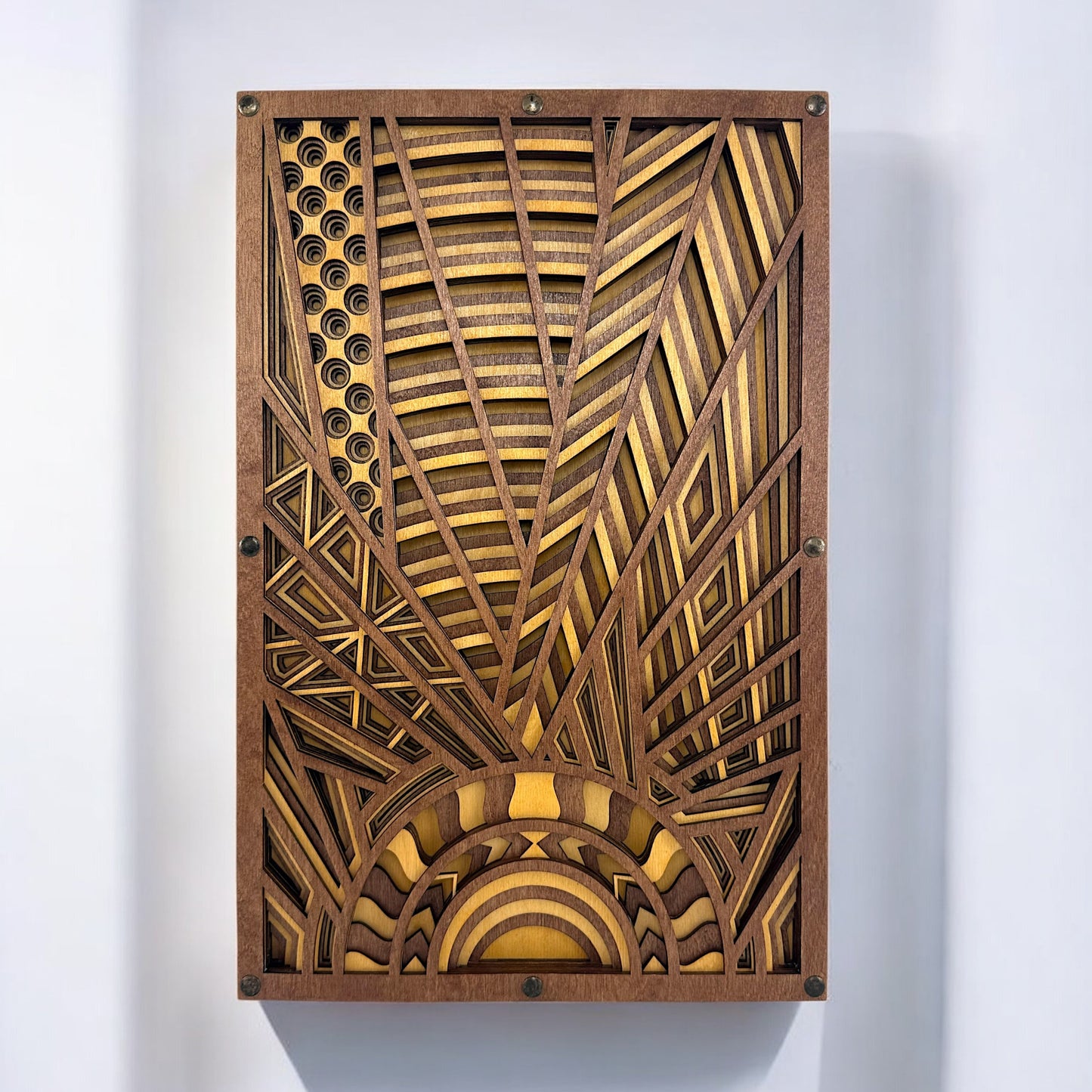 6-layer laser-cut geometric wood wall art
