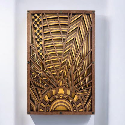 6-layer laser-cut geometric wood wall art