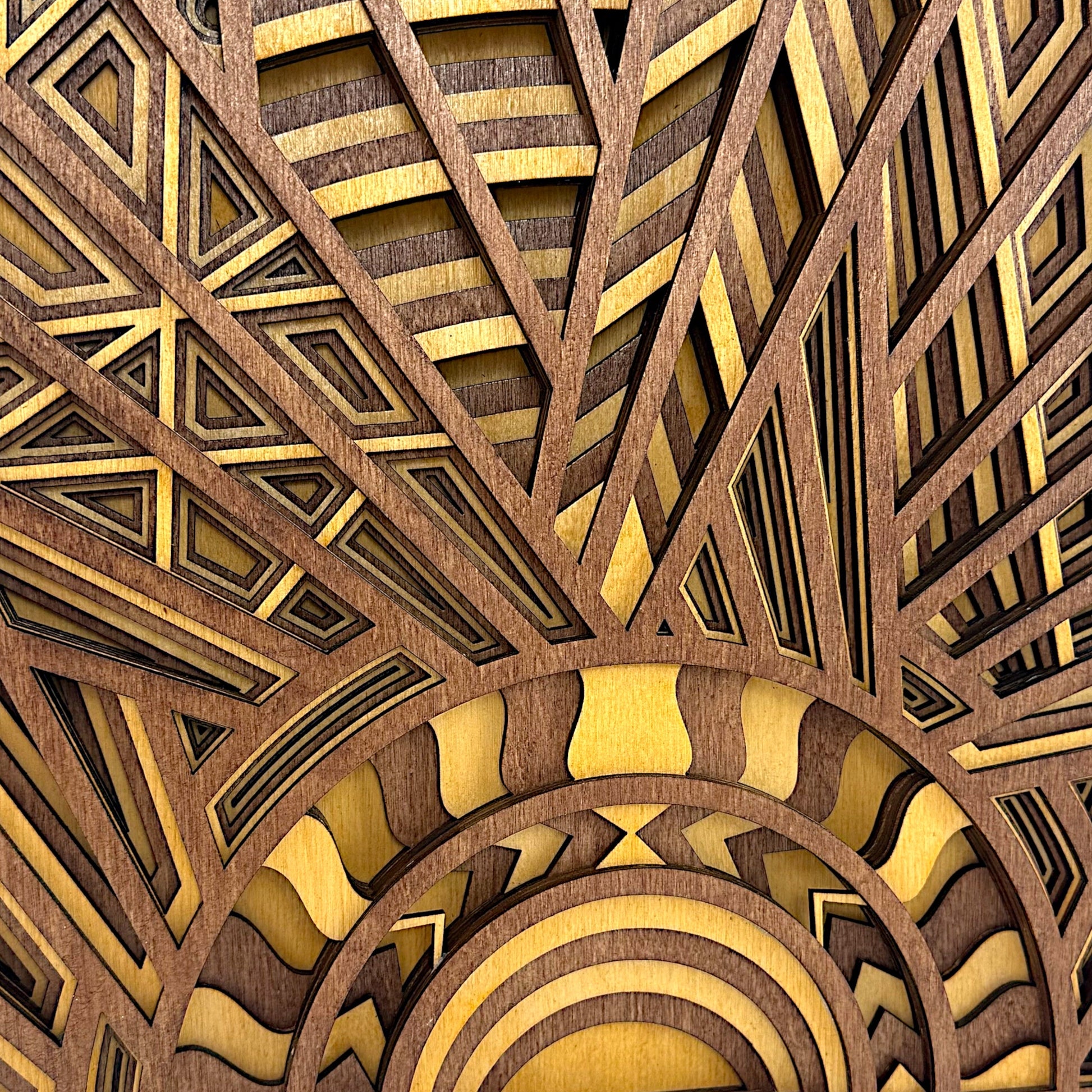 Close-up of hand-dyed Baltic Birch showing vibrant tones