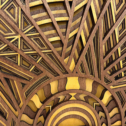 Close-up of hand-dyed Baltic Birch showing vibrant tones