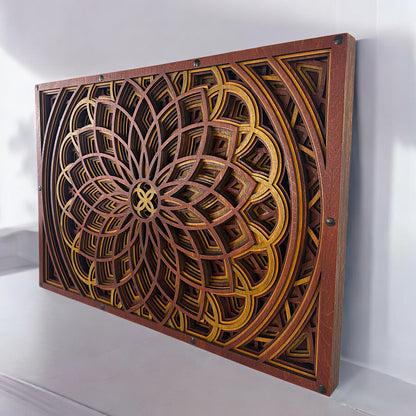 Angled side view of the Vortex Blossom piece emphasizing the depth, craftsmanship, and intricate layering.