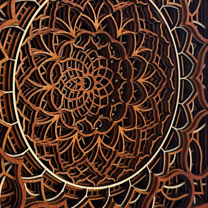 Macro side detail of Vortex Reliquary's layered structure, showing the interplay of light and shadow through intricate cuts.